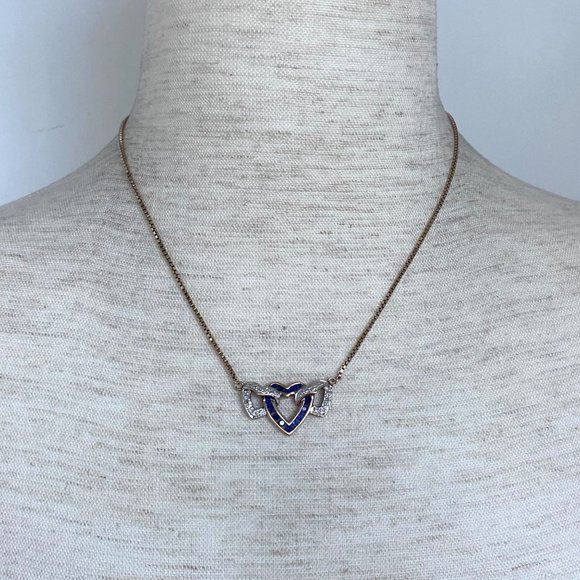 Ross-Simons Gold Vermeil Sterling Silver Triple Heart Sapphire Pendant Necklace - Picture 3 of 16